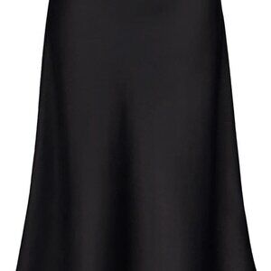 Women's Satin High Waist Hidden Elasticized Waistband Flared Casual A Line Midi